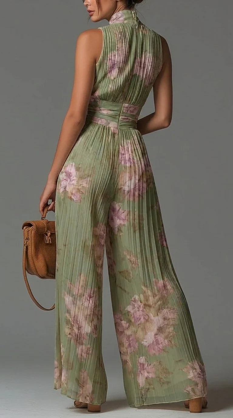 Inés | Pleated in Chiffon Floral Jumpsuit