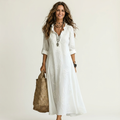 Mariam | Long Cotton Dress & Linen with Embroidery Floral Tono Su Tono