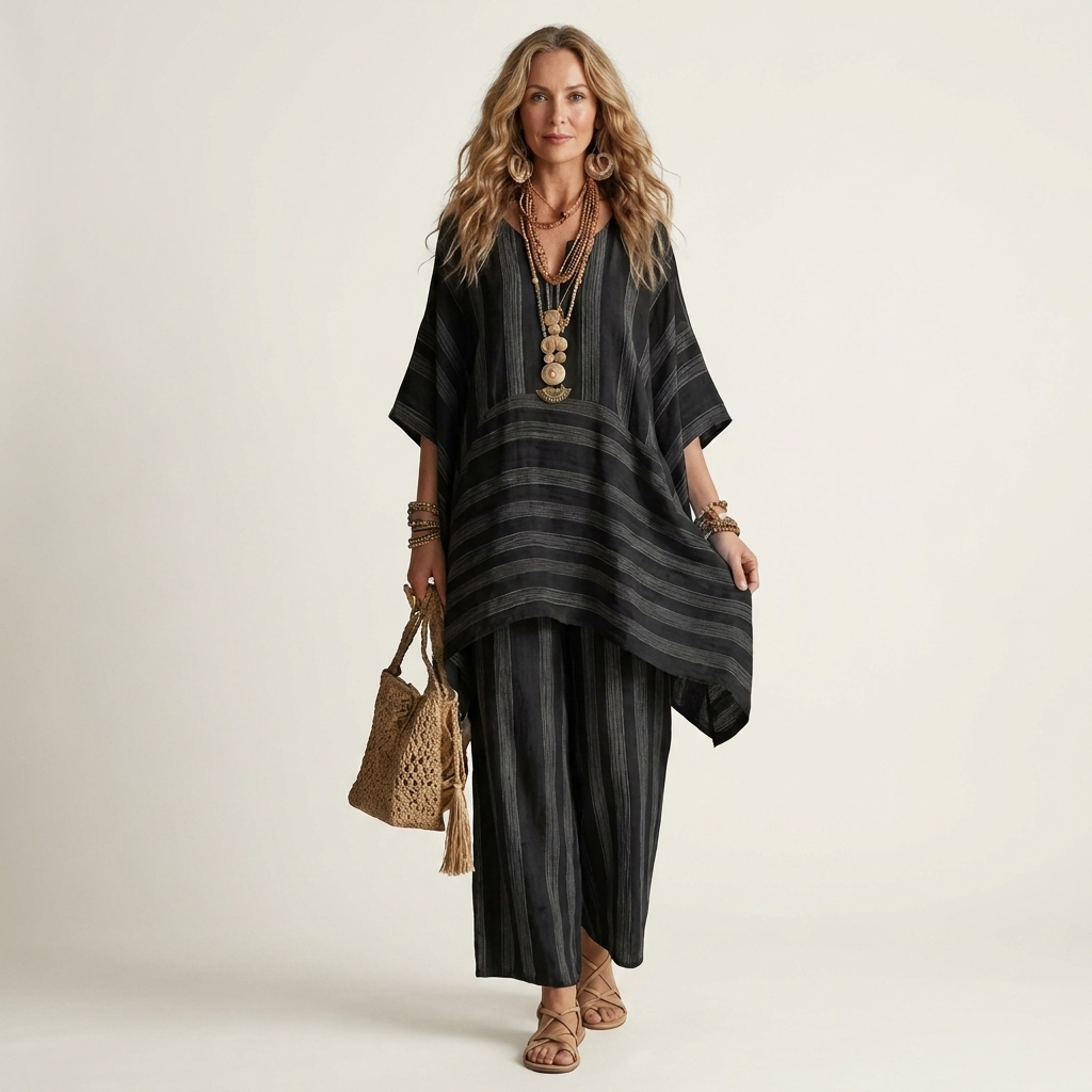 Kiara | Striped cotton and linen two-piece set