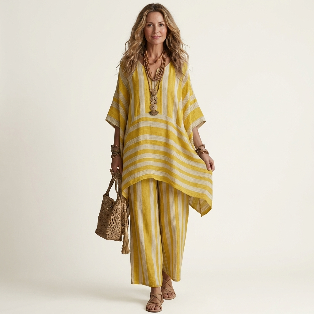 Kiara | Two-Piece Two Pieces Striped Cotton Set & Linen