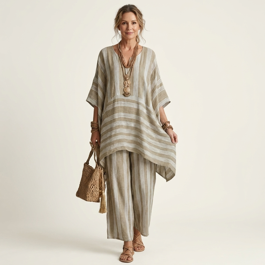 Kiara | Two-Piece Two Pieces Striped Cotton Set & Linen