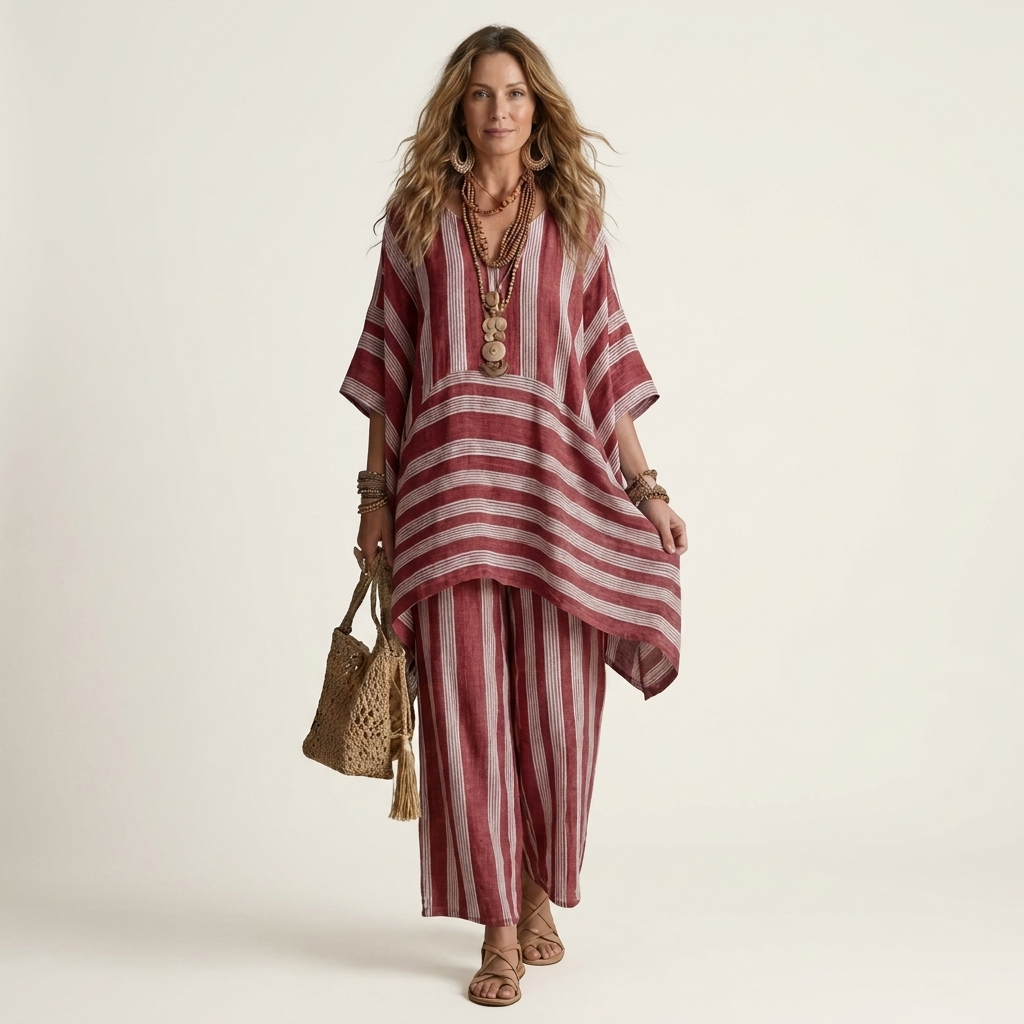Kiara | Striped cotton and linen two-piece set