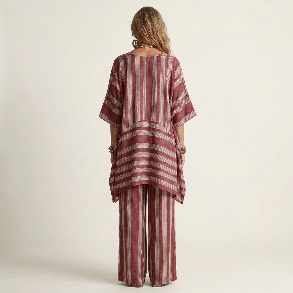 Kiara | Striped cotton and linen two-piece set