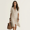 Nidalie | Midi Shirt Dress in Cotton-Linen with Rolled Cuffs