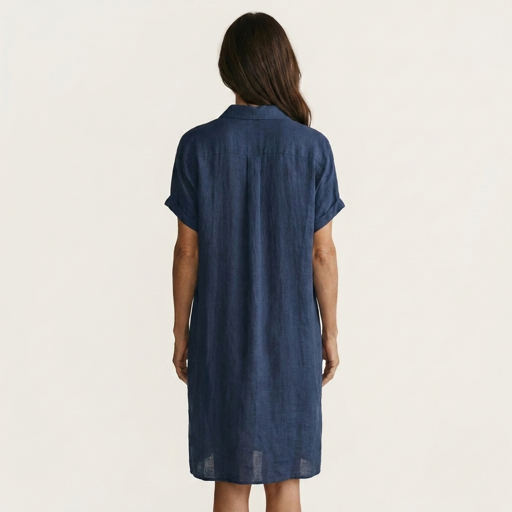 Nidalie | Midi Shirt Dress in Cotton-Linen with Rolled Cuffs