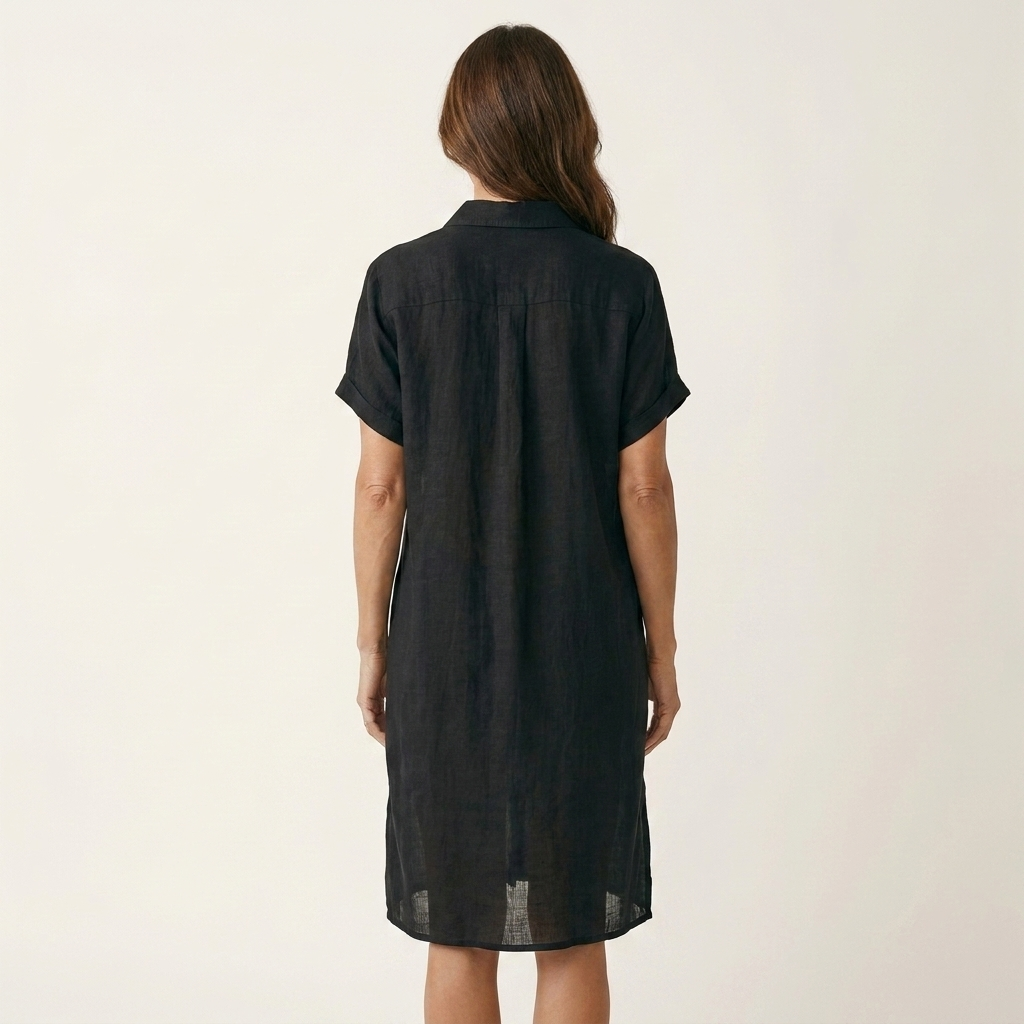 Nidalie | Midi Shirt Dress in Cotton-Linen with Rolled Cuffs