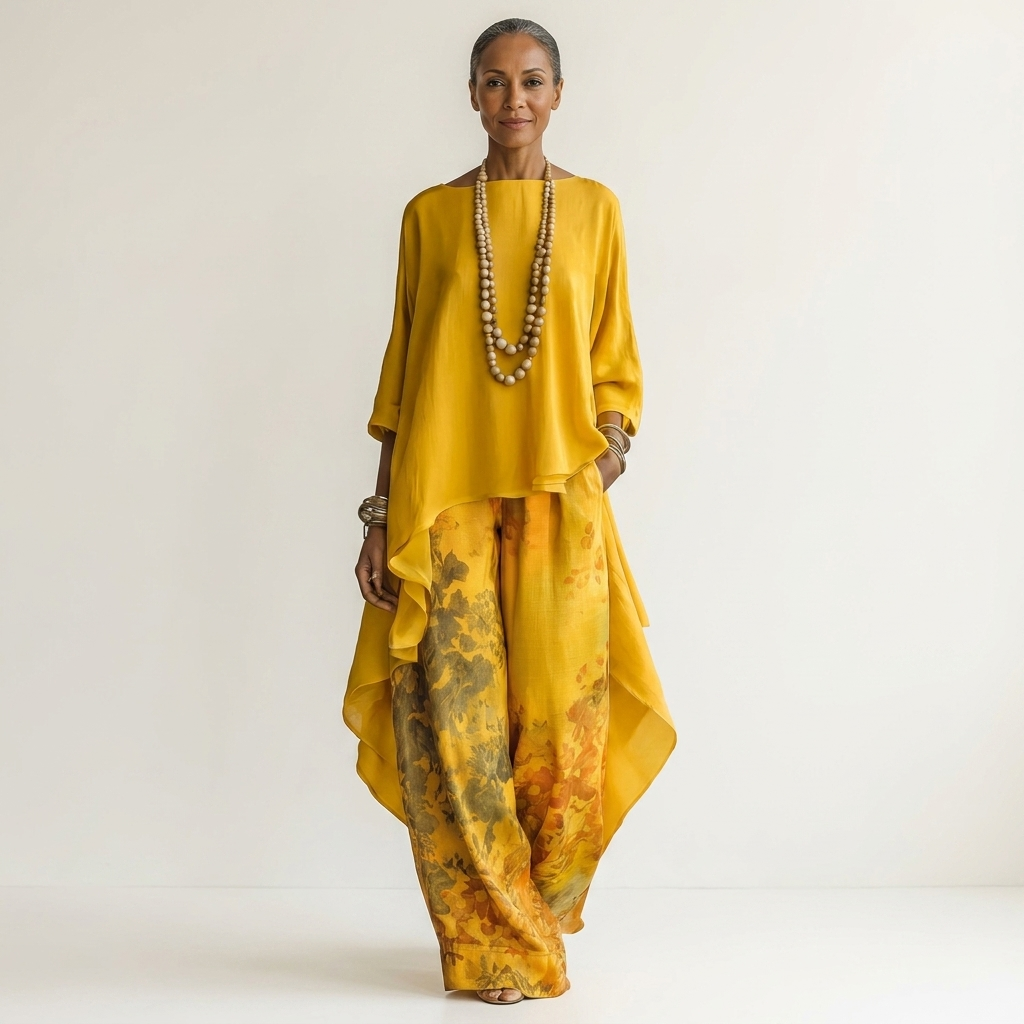 Cariola | Two-piece cotton and silk set with asymmetrical tunic