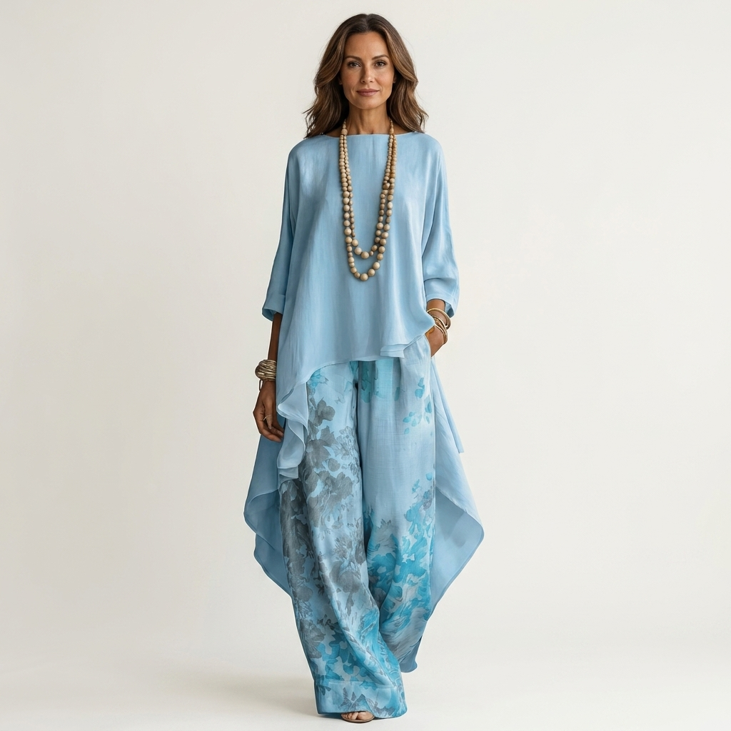 Cariola | Two-piece cotton and silk set with asymmetrical tunic