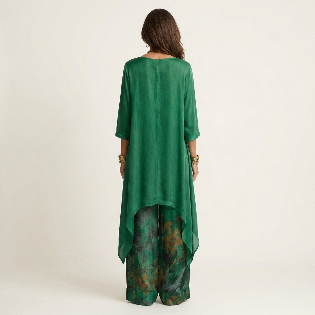 Cariola | Two-piece cotton and silk set with asymmetrical tunic