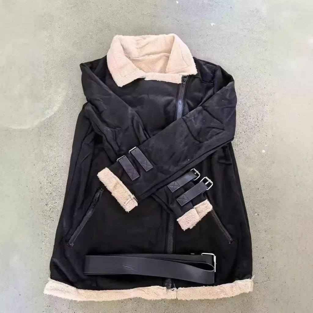 Vittorina | Premium Faux Shearling Jacket with Belt and Pockets