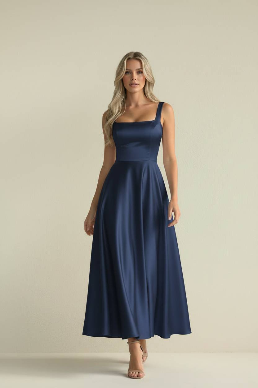 Vera – Midi Elegant Lumé Flow Navy Dress