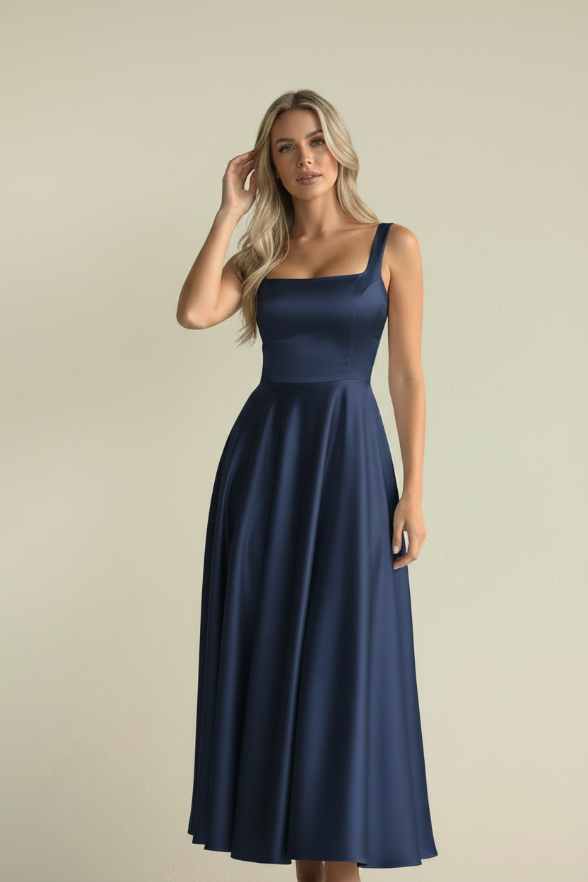 Vera – Midi Elegant Lumé Flow Navy Dress