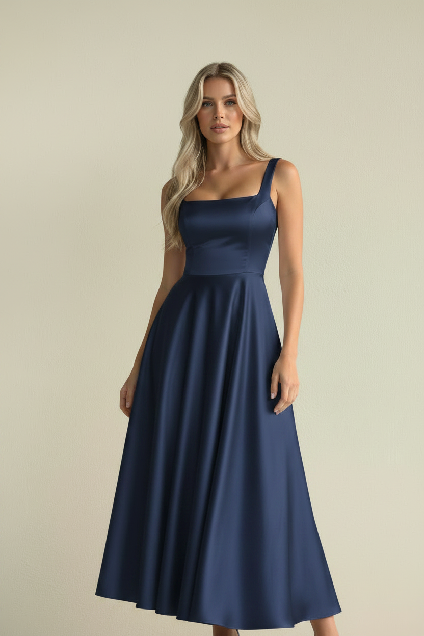 Vera – Midi Elegant Lumé Flow Navy Dress