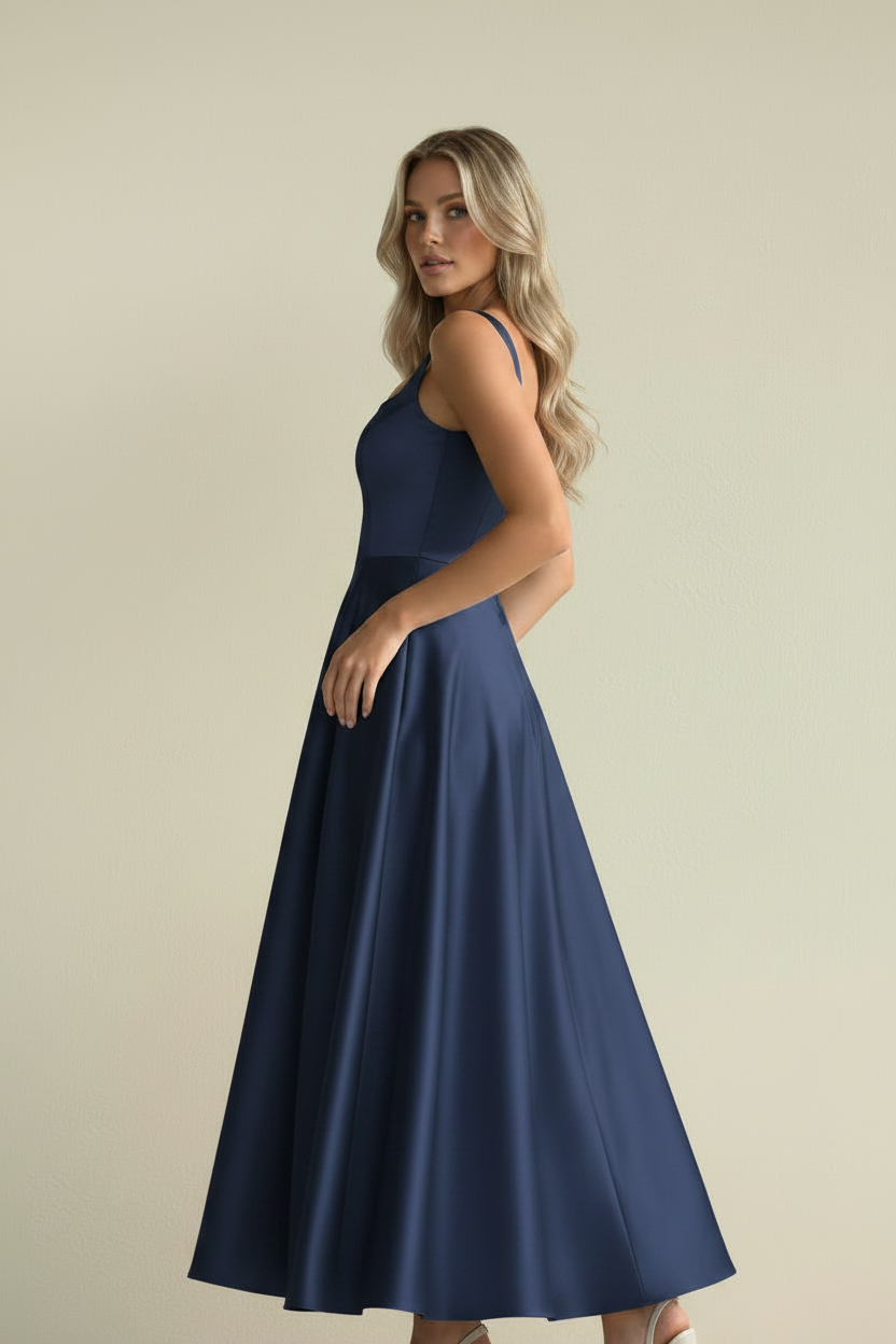 Vera – Midi Elegant Lumé Flow Navy Dress