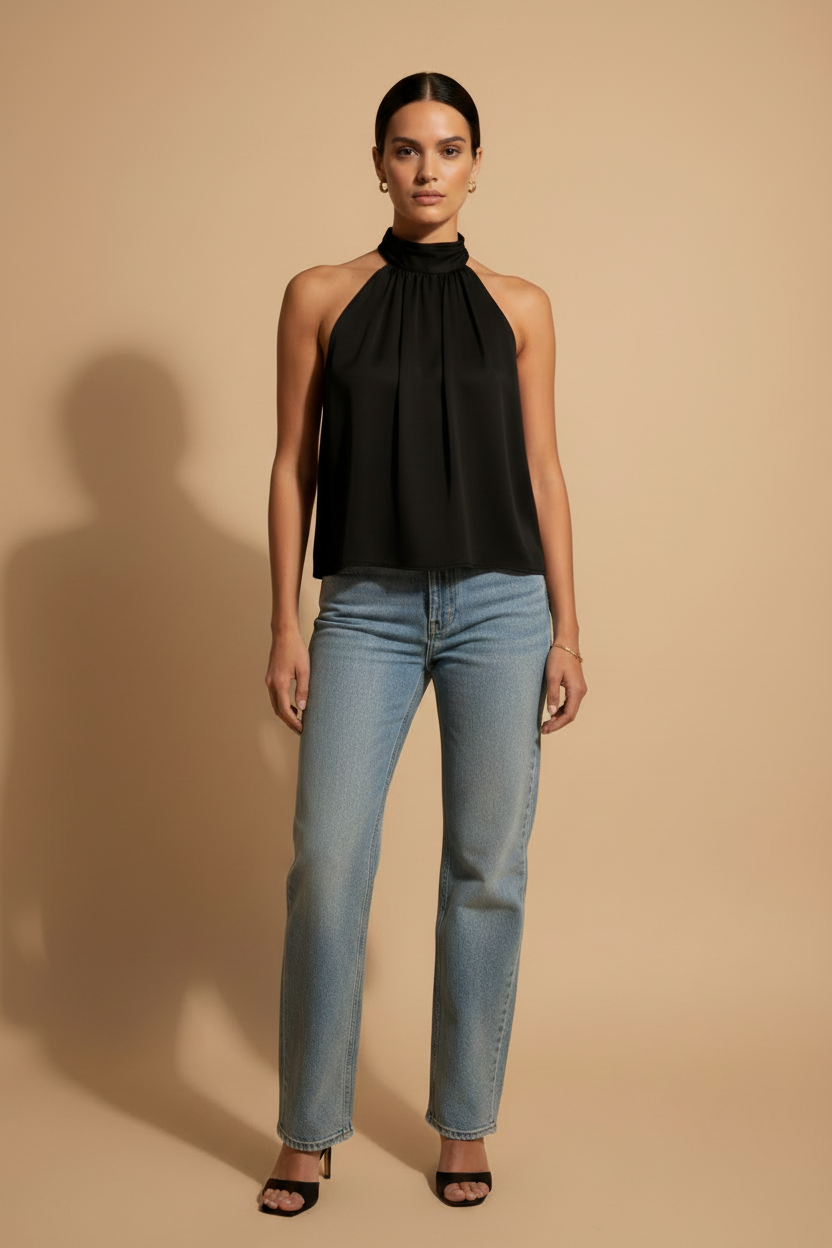 Halter Flowy Elara Top – Black