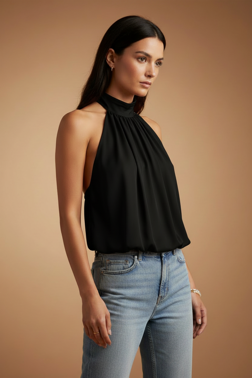 Halter Flowy Elara Top – Black