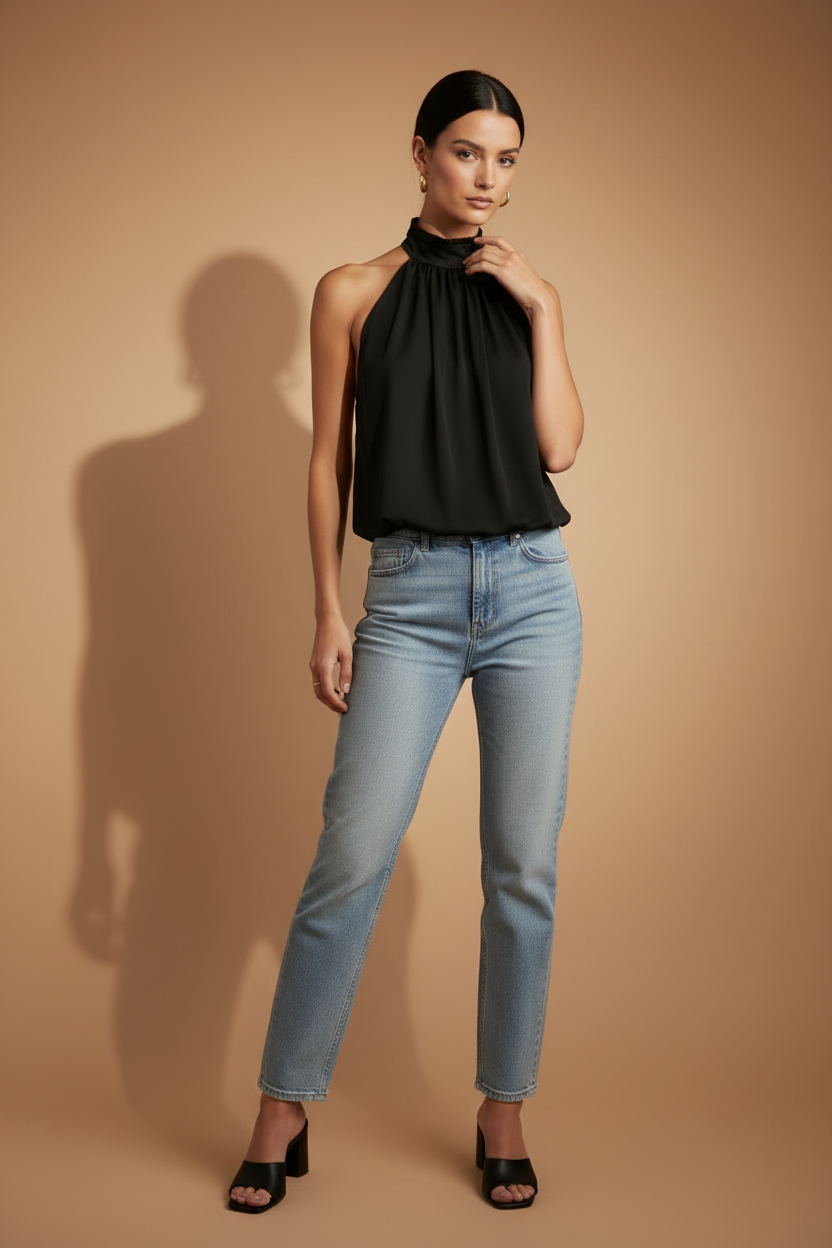 Halter Flowy Elara Top – Black