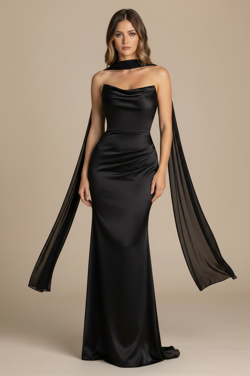 Serena | Strapless Silhouette Maxi Dress in Black
