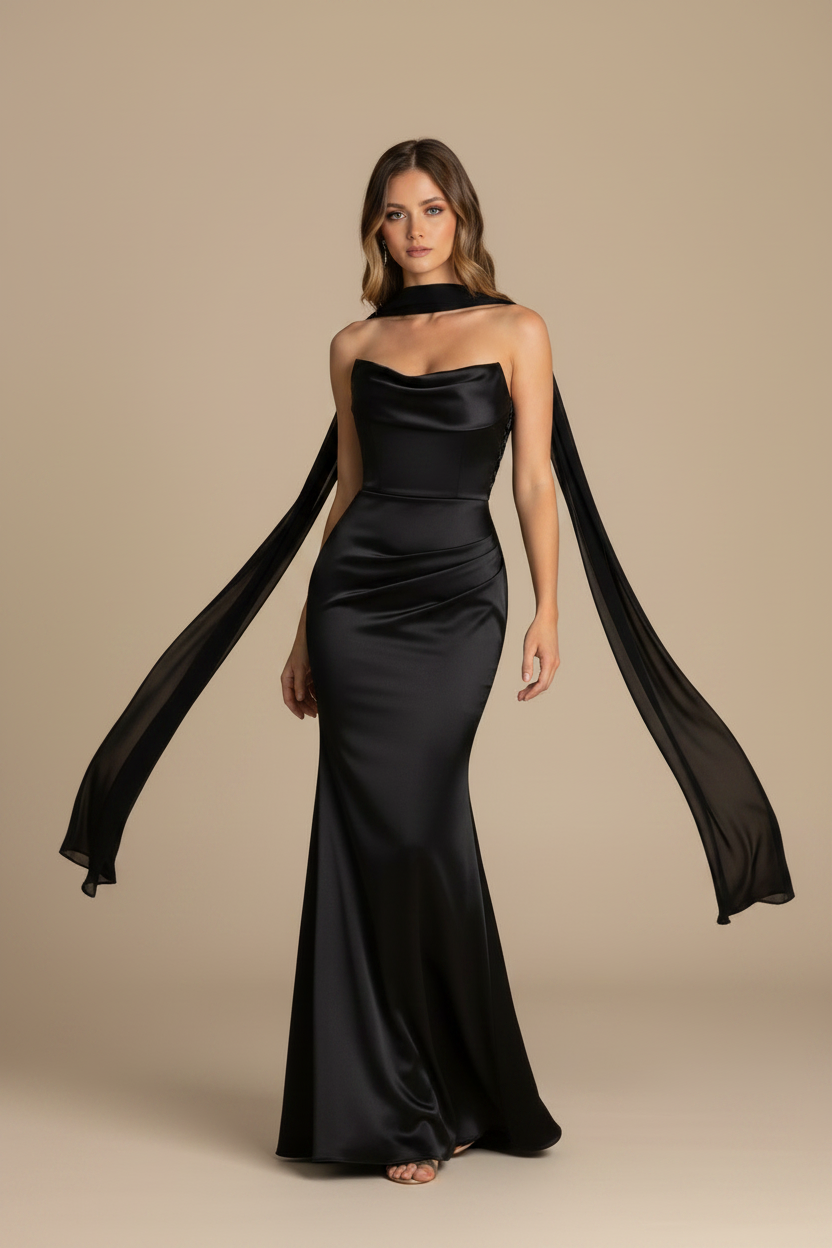 Serena | Strapless Silhouette Maxi Dress in Black