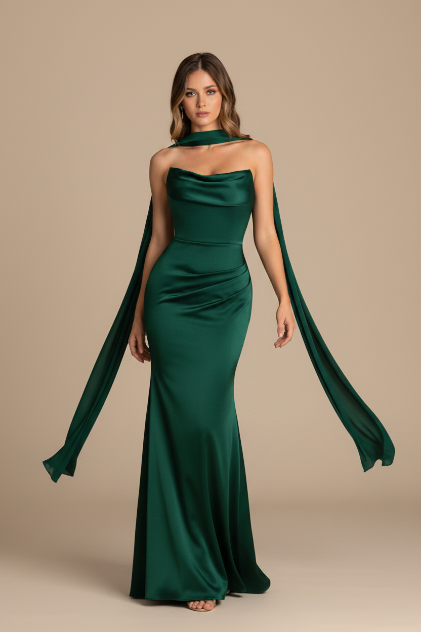 Serena | Strapless Silhouette Maxi Dress in Green