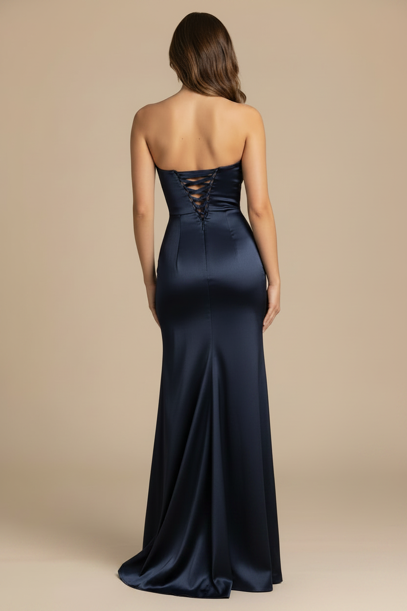 Serena – Maxi Strapless Effect Silhouette Navy Dress