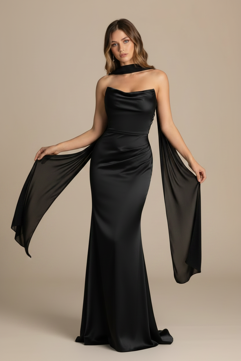 Serena | Strapless Silhouette Maxi Dress in Black