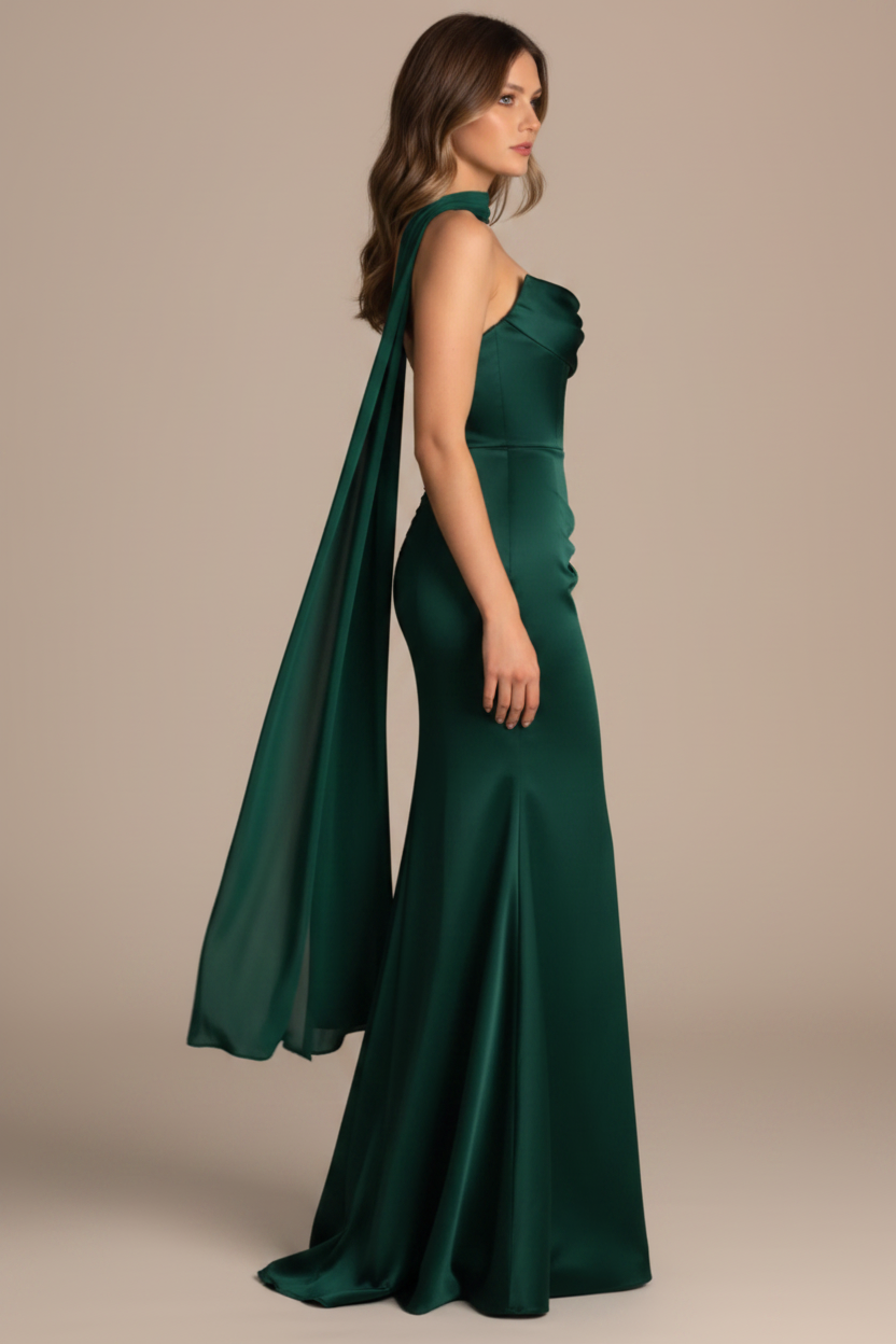 Serena | Strapless Silhouette Maxi Dress in Green
