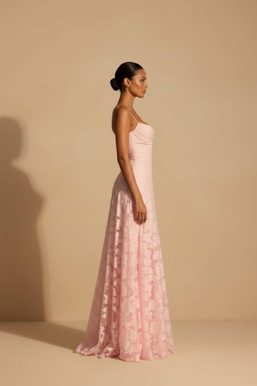 Francesca – Long Lace Fit Elegant Pink Dress
