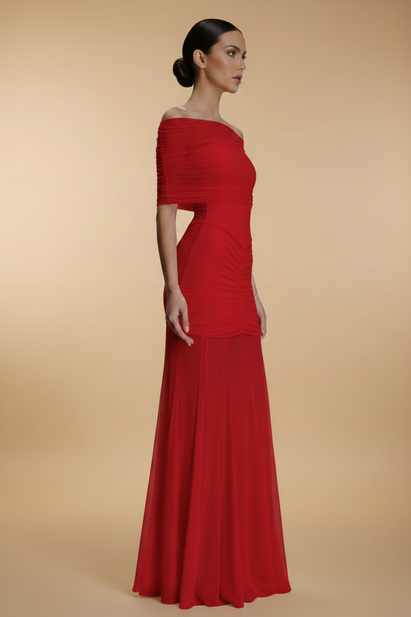 Aurelia – Maxi Draped Effect Silhouette Red Dress