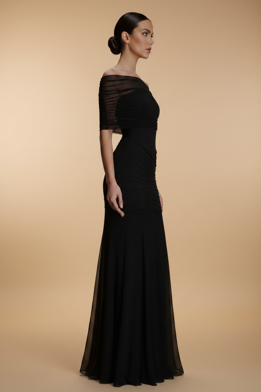 Aurelia – Maxi Draped Effect Silhouette Black Dress