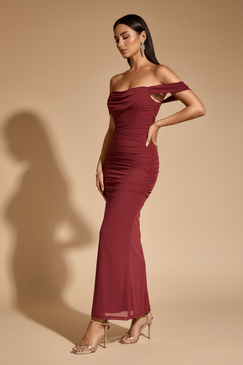 Serena – Long Draped Lampone Dress