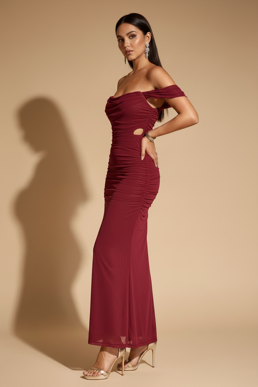 Serena – Long Draped Lampone Dress