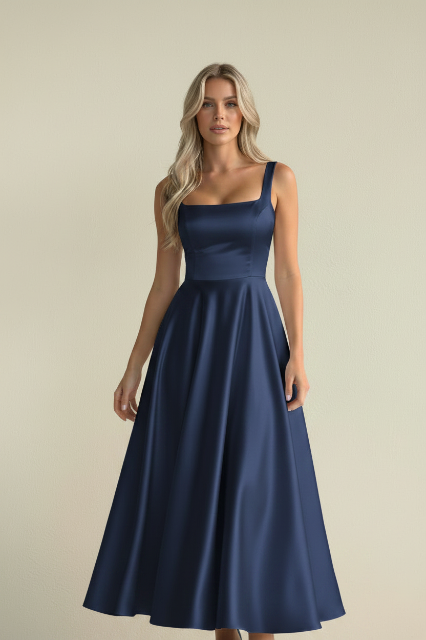 Vera – Midi Elegant Lumé Flow Navy Dress