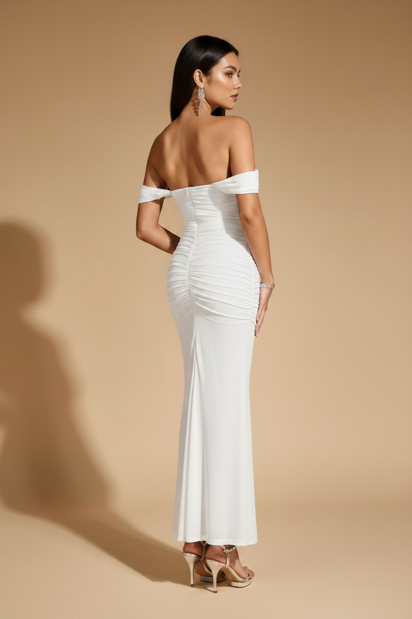 Serena – Long Draped White Dress