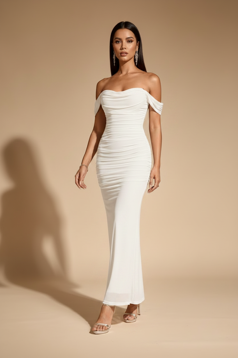 Serena – Long Draped White Dress