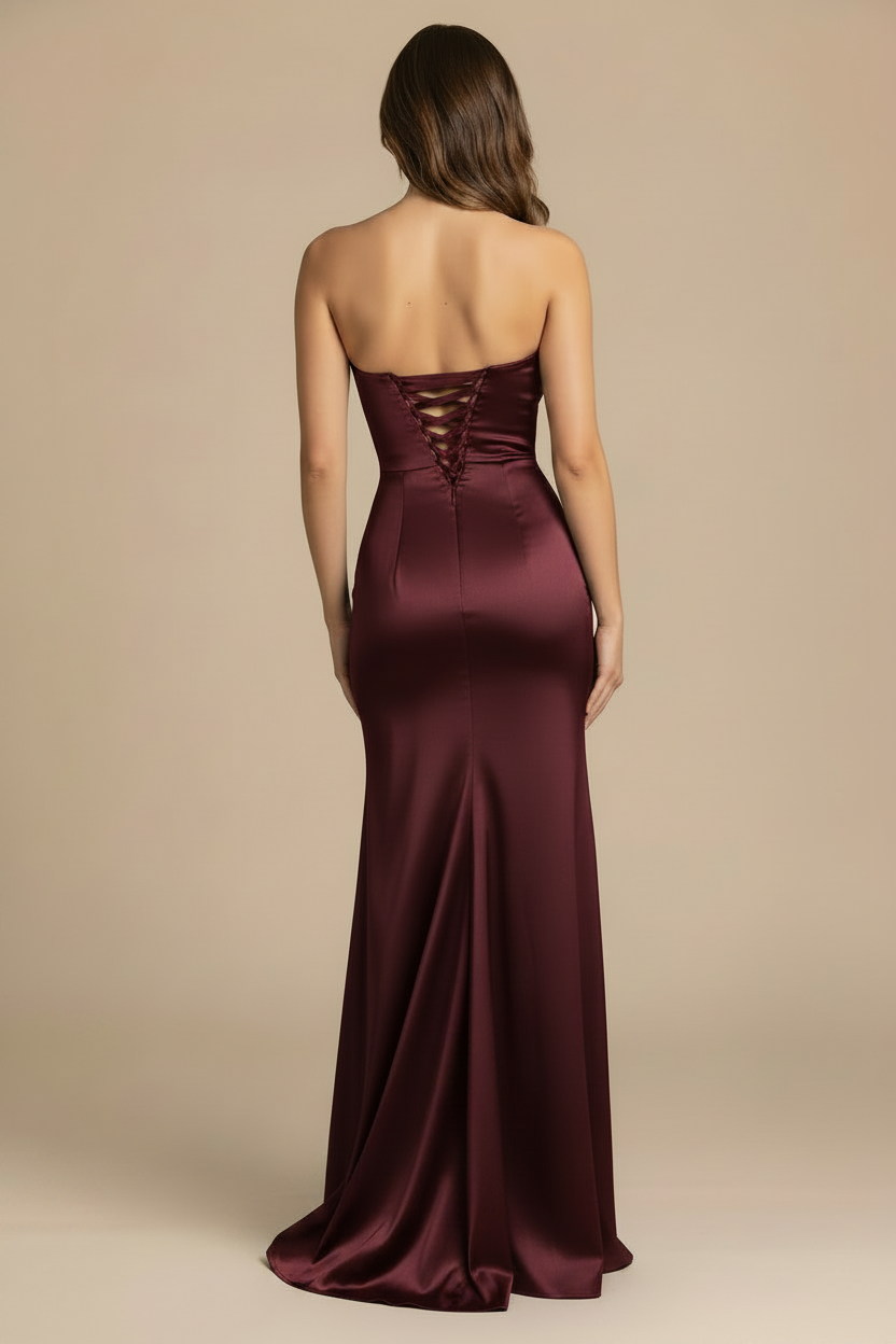 Serena | Strapless Silhouette Maxi Dress in Burgundy