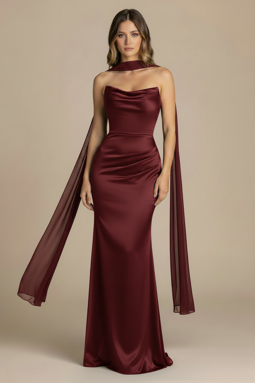 Serena | Strapless Silhouette Maxi Dress in Burgundy
