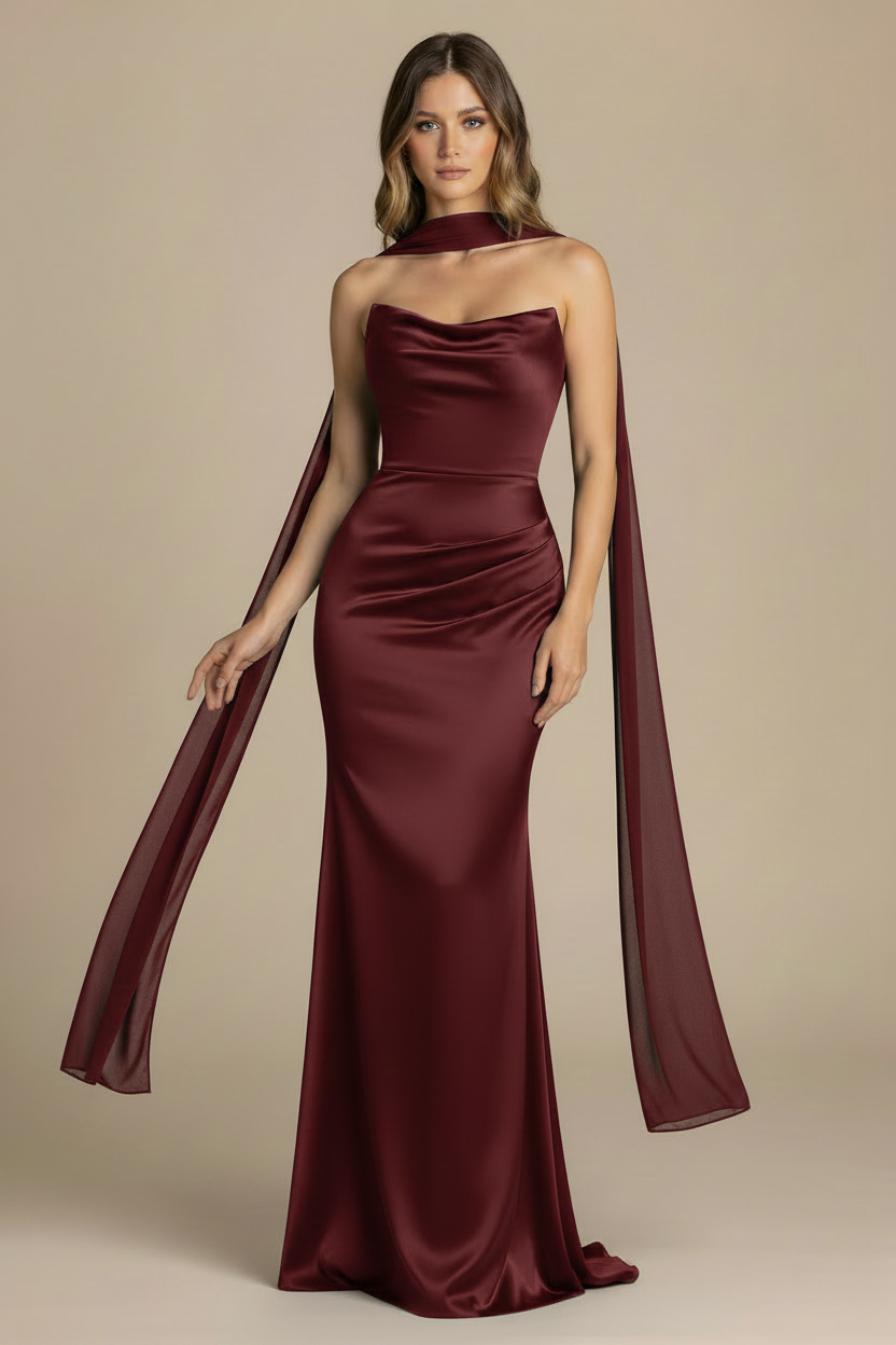 Serena | Strapless Silhouette Maxi Dress in Burgundy