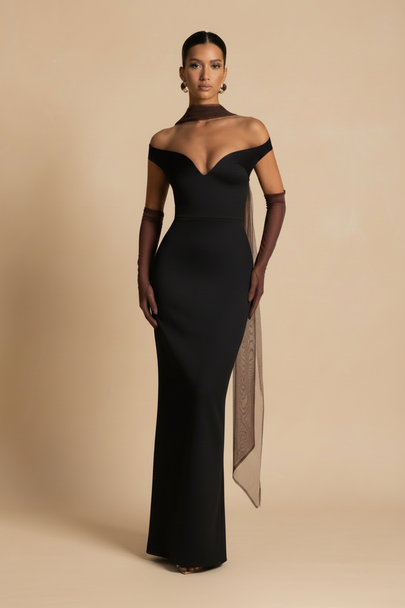 Selene | Off-Shoulder Maxi Dress in Black