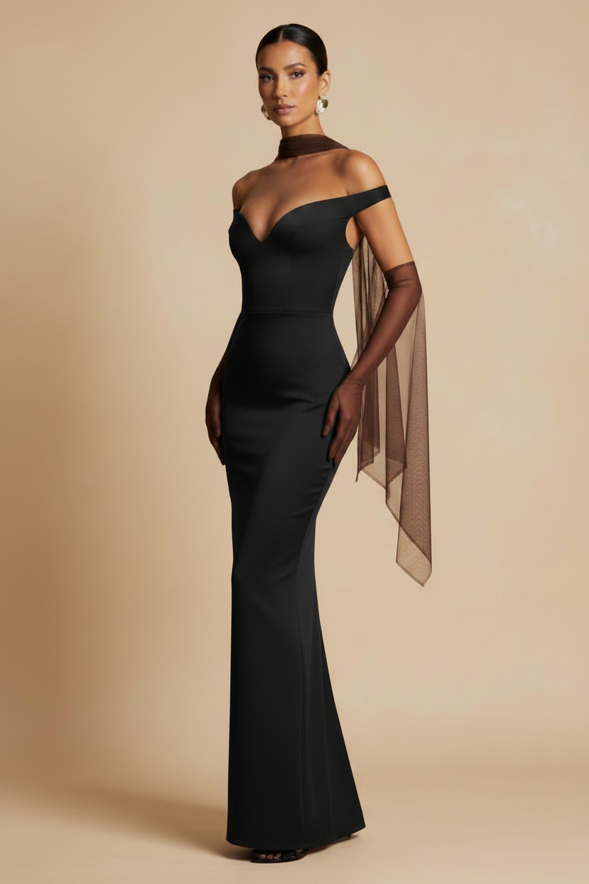 Selene | Off-Shoulder Maxi Dress in Black