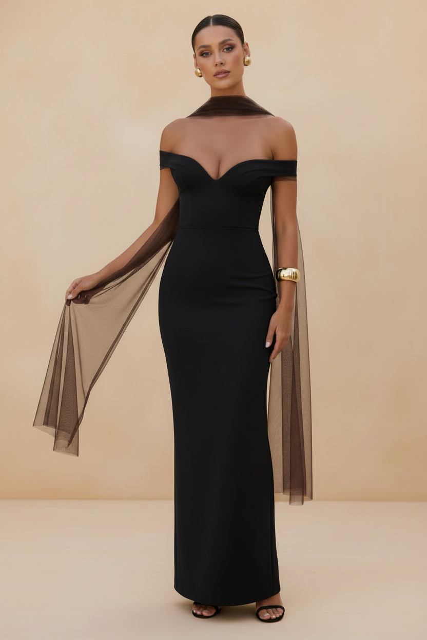 Selene | Off-Shoulder Maxi Dress in Black