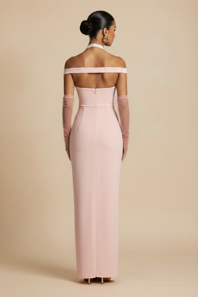 Selene – Maxi Off Shoulder Effect Silhouette Pink Dress