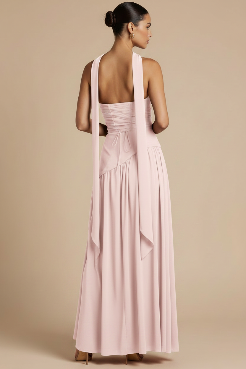 Valeria – Maxi Strapless Slit Elegant Light Pink Dress