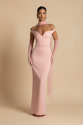 Selene – Maxi Off Shoulder Effect Silhouette Pink Dress