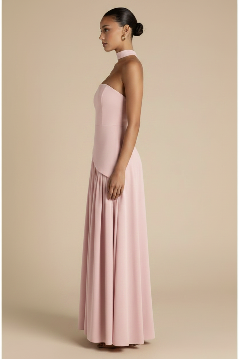 Valeria – Maxi Strapless Slit Elegant Light Pink Dress