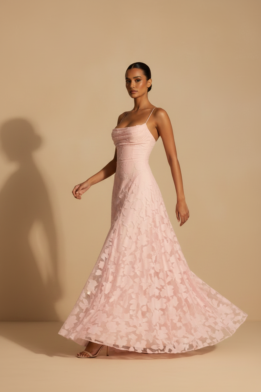 Francesca – Long Lace Fit Elegant Pink Dress