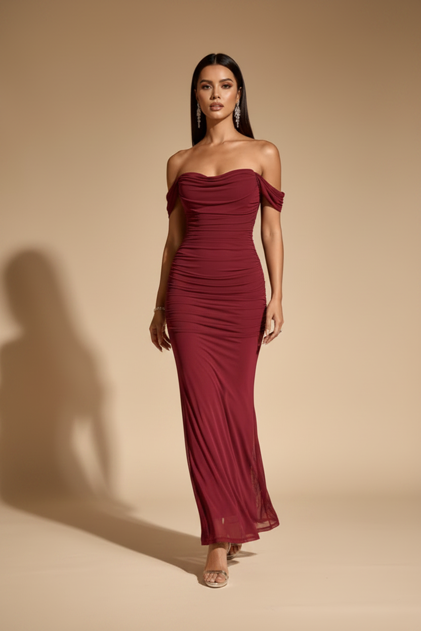 Serena – Long Draped Lampone Dress