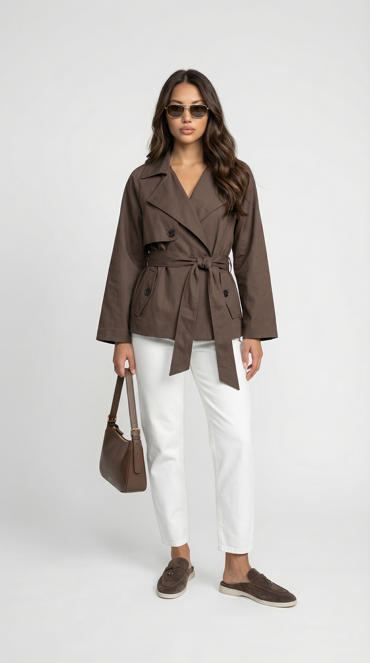 Pellegrina | Brown Double Trench Coat-Breasted with Belt