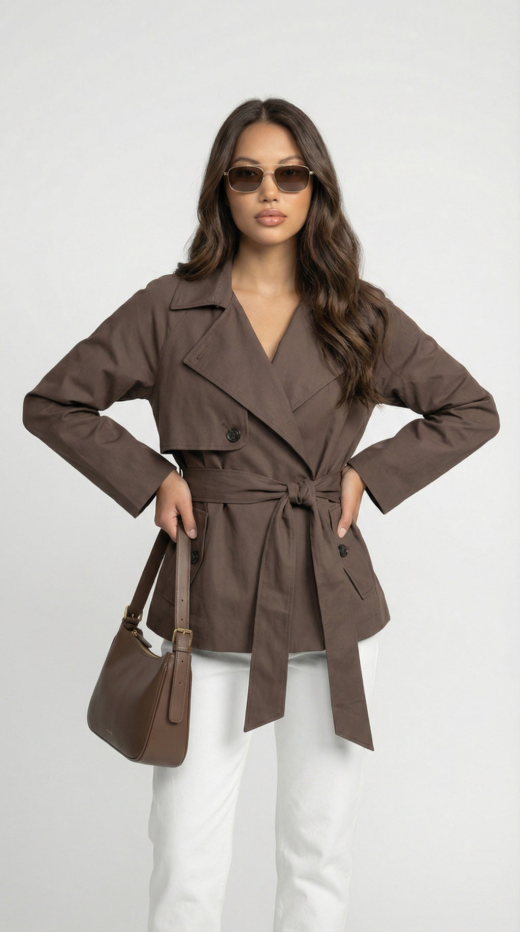 Pellegrina | Brown Double-Breasted Trench Coat with Belt