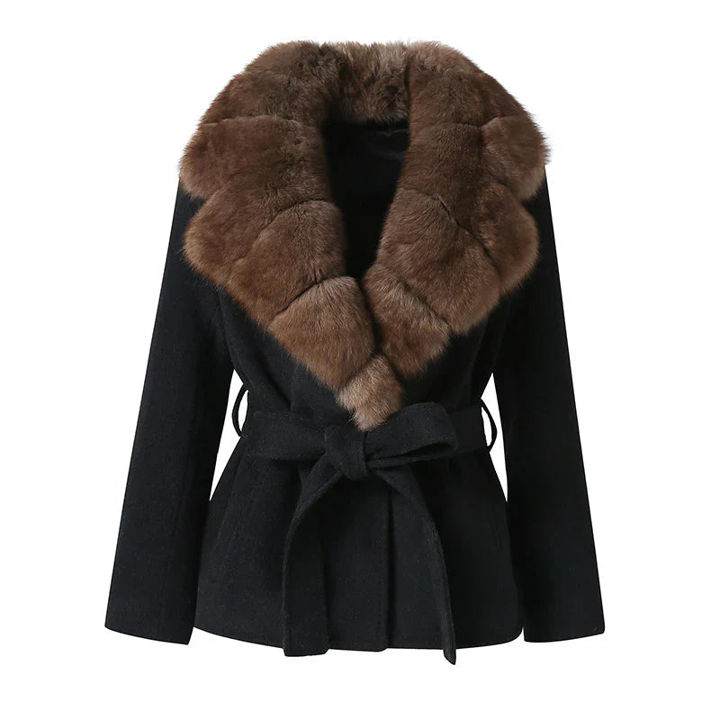 Germana | Carattere in Faux Fur Black Coat with Belt